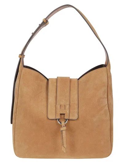 Hogan Tan H01x Hobo Structured Suede Shoulder Bag In Beige