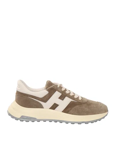 Hogan Taupe Hyperlight Suede Logo Sneakers In Brown