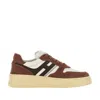 Hogan Textured Brown Corduroy And Leather Sneakers In Multi