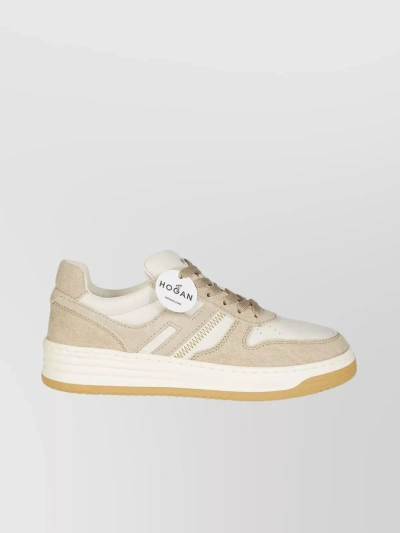 Hogan Textured Canvas Leather Sneakers In White