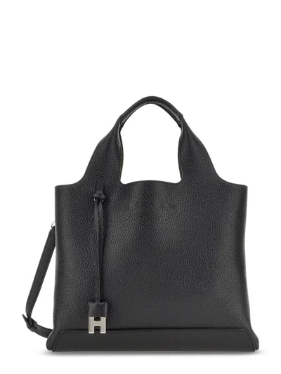 Hogan Textured Leather Tote Bag In Black