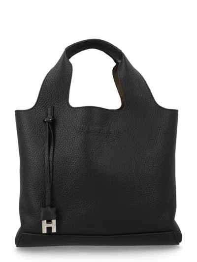 Hogan Textured Logo Hanging Charm Tote Bag In Black