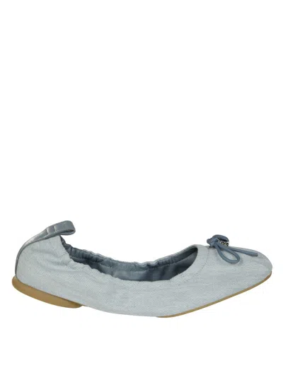 Hogan Textured Upper Ballerina Flats With Bow Accent In Blue