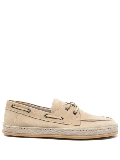 Hogan Textured Upper Boat Shoes With Cushioned Sole In Neutrals