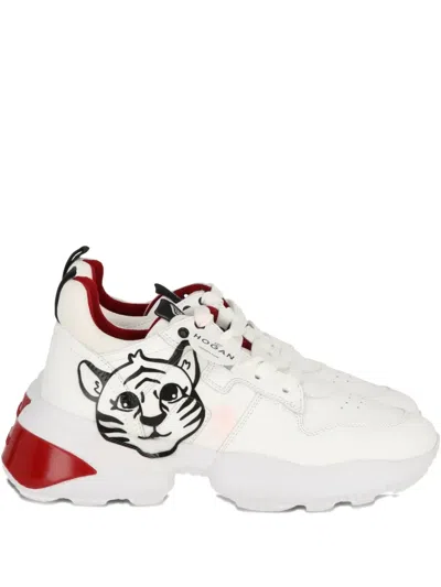 Hogan Tiger-detail Lace-up Sneakers In White