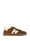 Hogan Low Top Suede Sneakers With Contrast Panel In Brown