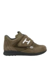 Hogan Toddler Sneakers Military Green Size 9.5c Leather, Textile Fibers In Green