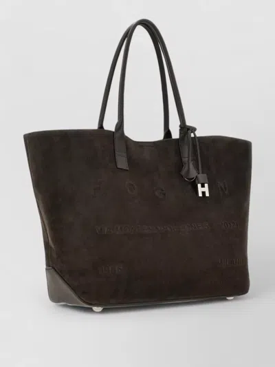 Hogan Tote Bag Contrast Trim Suede Texture In Brown