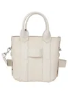 Hogan Ivory Hammered Leather Small Shopping Bag In White