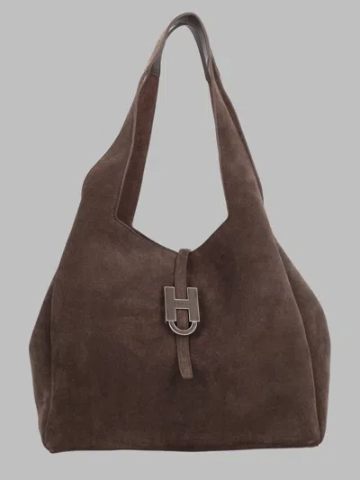 Hogan Trend Leather Shopping Bag, Mini Size 41 Cm X 28 Cm X 15 Cm In Brown