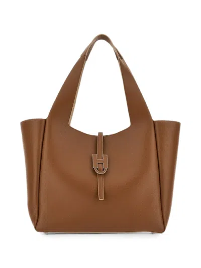 Hogan Trend Logo-plaque Leather Tote Bag In Brown