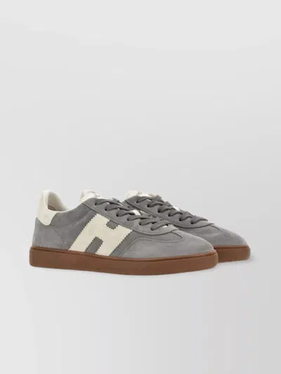 Hogan Trendy Suede Round Toe Rubber Sole Sneakers In Gray