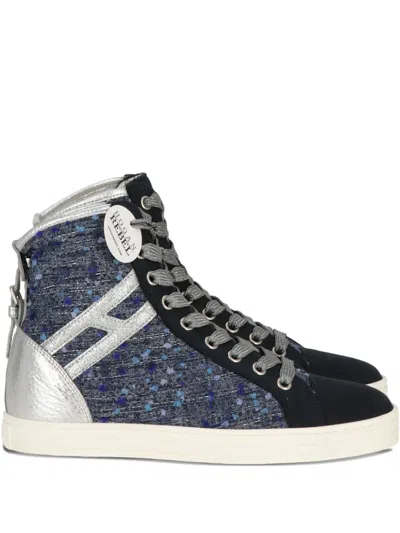 Hogan Tweed-detail High-top Sneakers In Blue