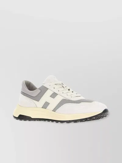Hogan Two-tone Leather And Mesh Hyperlight Sneakers In Cream/grey