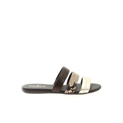 Hogan Valencia Ciabatta Sandals In Brown/gold In Blue