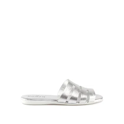 HOGAN VALENCIA CIABATTA SANDALS IN SILVER