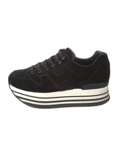 Pre-owned Hogan Velvet Wedge Sneakers In Black