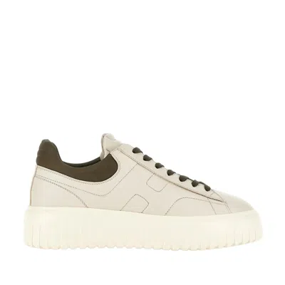 Hogan Versatile Ivory Leather Sneakers With H-stripes Design In Neutral