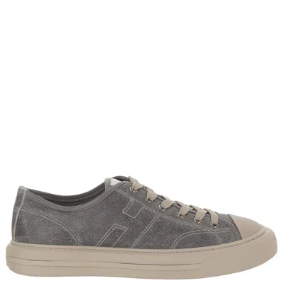 Hogan Vintage Suede Rebel Sneakers With Rubber Inserts In Gray