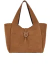 Hogan Rectangular Suede Tote Bag Top Handle Buckle In Brown