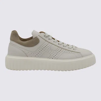 Hogan White And Beige Leather Sneakers In Gray