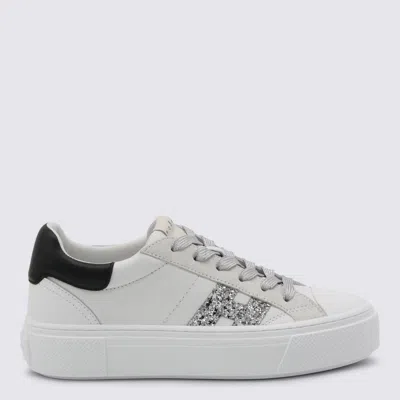 Hogan Crosswind Nappa Leather And Suede Sneakers With Glitter H Detail In White