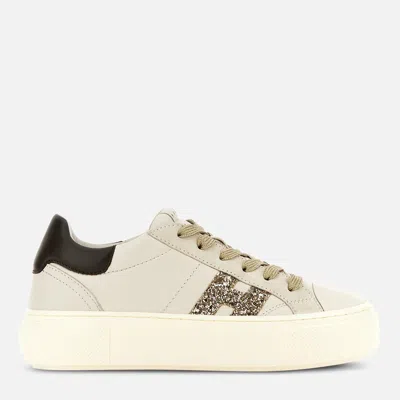Hogan Crosswind Nappa Leather And Suede Sneakers With Glitter H Detail In White