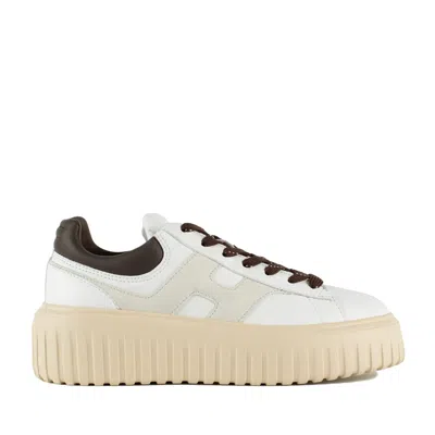 HOGAN HOGAN WHITE AND BROWN H-STRIPES SNEAKERS