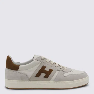 Hogan White And Brown Leather Sneakers In Gray