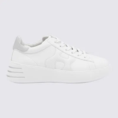 Hogan White And Silver Glitter Leather Rebel Sneakers In White Glitter Argento