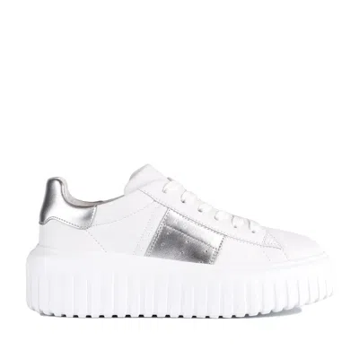 HOGAN HOGAN WHITE AND SILVER H-STRIPES SNEAKERS