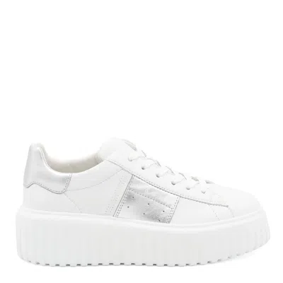 Hogan White And Silver Leather H Stripes Sneakers