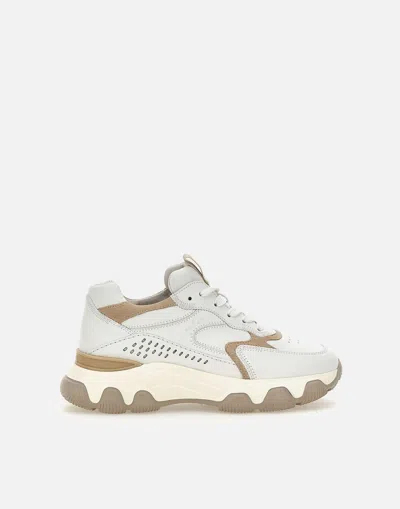 Hogan Hyperactive White And Sand Leather Trainers In White/ Beige