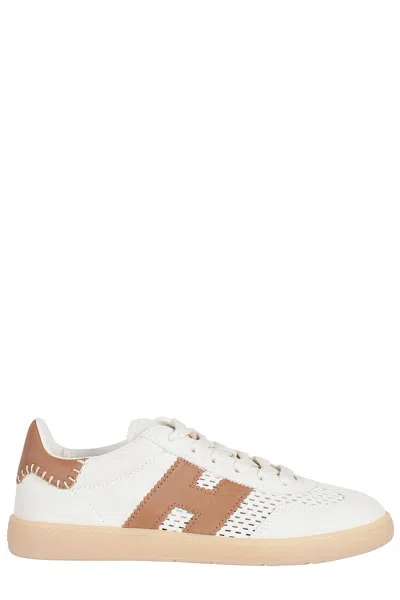 Hogan White Cool Laced Perforated Leather Sneakers In Multi