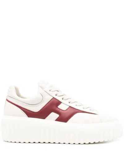 HOGAN WHITE H-STRIPED LEATHER SNEAKERS