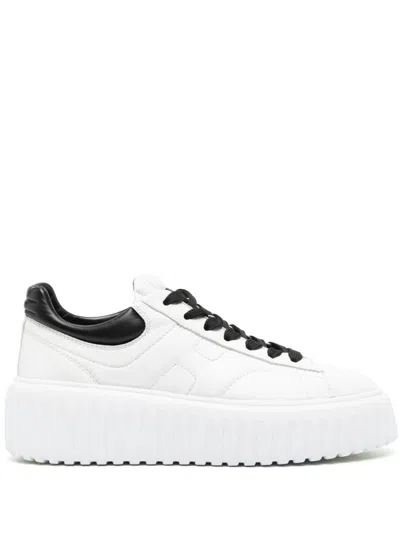 HOGAN WHITE H-STRIPES LEATHER SNEAKERS