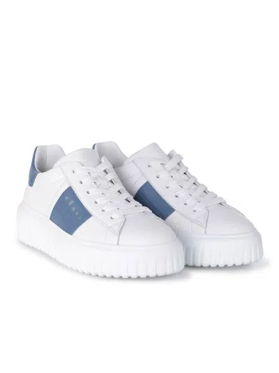 Hogan White H-stripes Sneakers With Blue Details