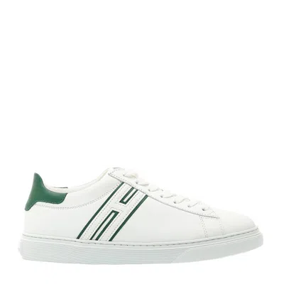 Hogan White Leather Cassette Sneakers With Green Details