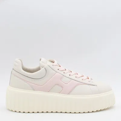 Hogan White Leather H-stripes Sneakers In Yogurt