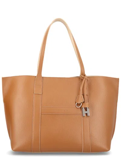 Hogan White Leather Shoulder Bags In Brown