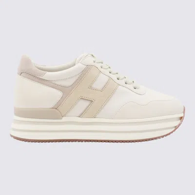 Hogan White Leather Sneakers In Beige