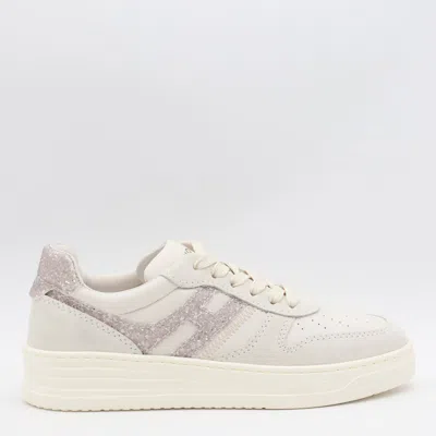 Hogan White Leather Sneakers In Beige