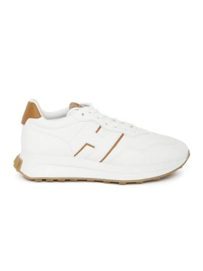 Hogan White Leather Sneakers With Brown Detail