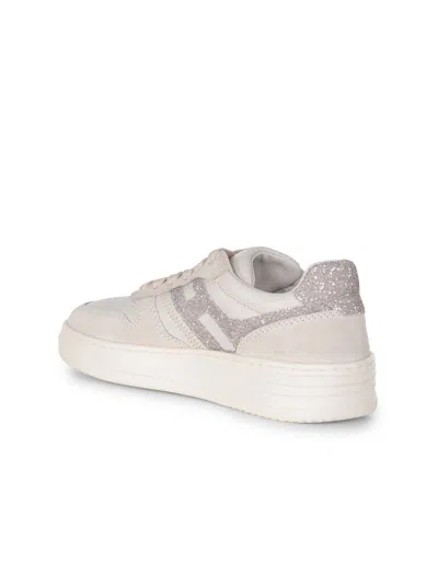 Hogan White Leather Sneakers In Yogurt/oro