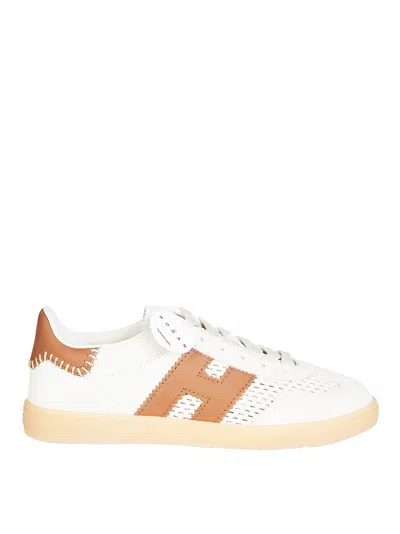 Hogan White Leather Tan Accents Sneakers In Blue