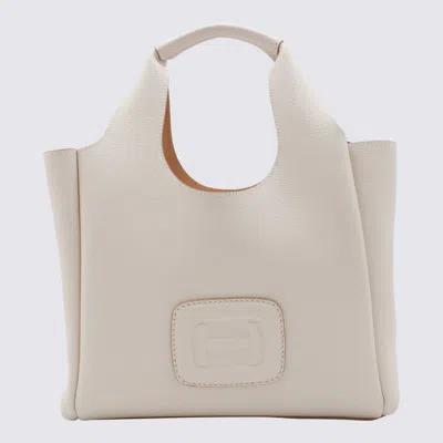Hogan White Leather Tote In Marmo/deserto Chiaro
