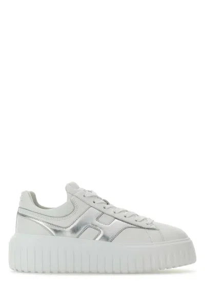 Hogan White Nappa Leather H-stripes Sneakers In Brown