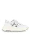Hogan White Silver Lace Up Sneakers In White