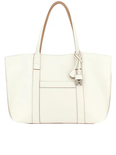 Hogan White Spacious Structured Metallic Lock Tote
