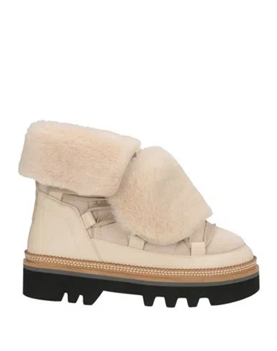 Hogan Woman Ankle Boots Beige Size 8 Shearling In Neutral